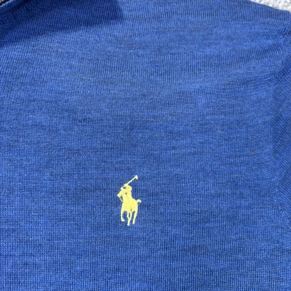 Polo By Ralph Lauren Sweater Mens Large Blue Merino Wool 1/4 Zip Mock Neck